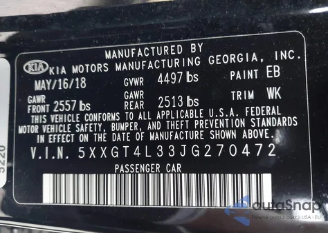 2018 Kia Optima Lx z USA, uszkodzony, nr VIN 5XXGT4L33JG270472